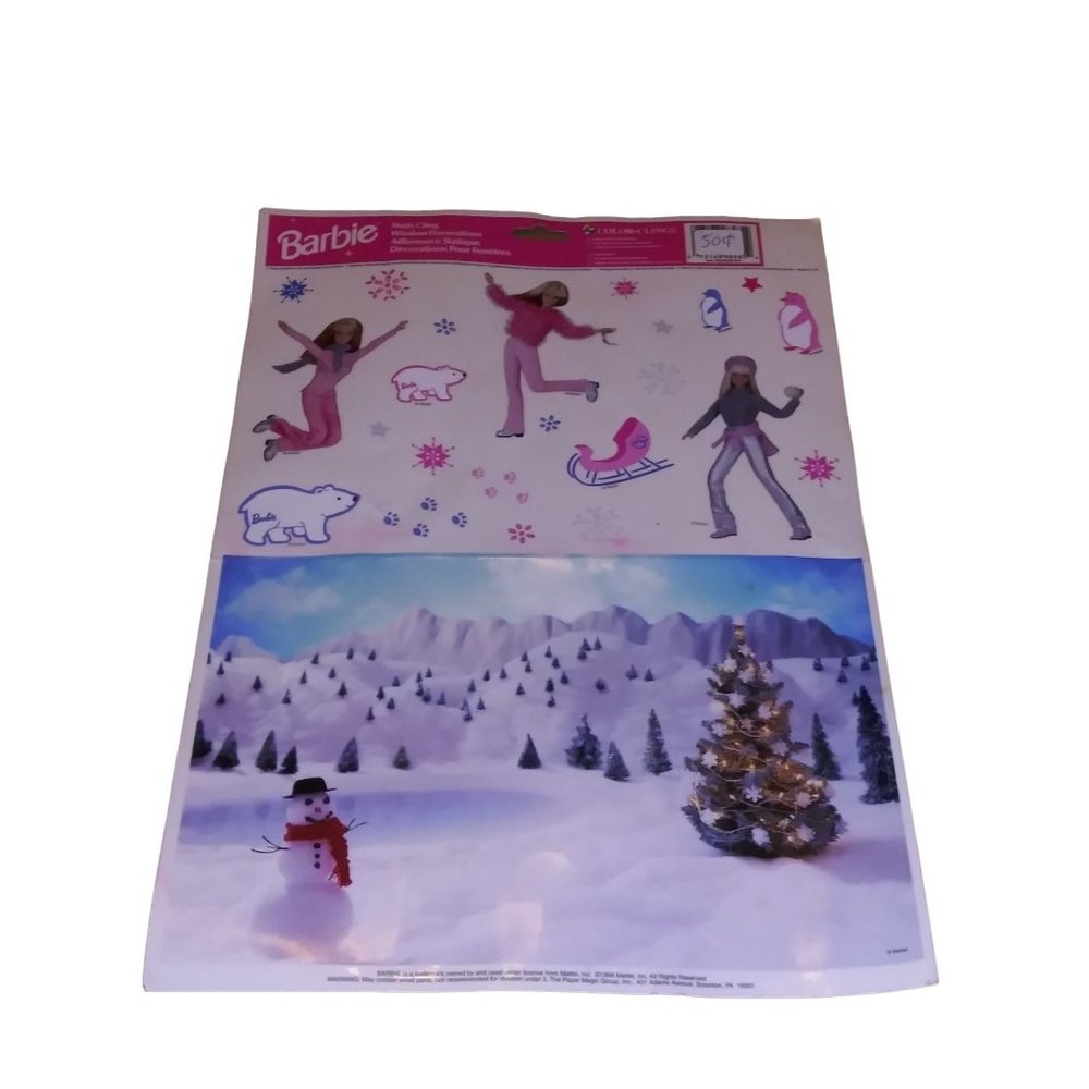 VTG Barbie Static Window Color Clings Winter Holiday Window Decorations Mattel 1